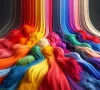 Farbpigmente strömen von oben nach unten in verschiedensten Farbvariationen